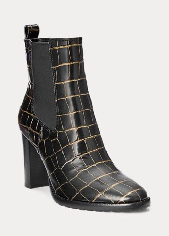 Mustat naisten Ralph Lauren ylah kohokuvioidut nahkasaappaat Mustat naisten Ralph Lauren ylah kohokuvioidut nahkasaappaat