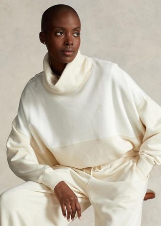 Naisten beige-väriset Ralph Lauren -paneloidut fleece-neulepuserot Naisten beige-väriset Ralph Lauren -paneloidut fleece-neulepuserot