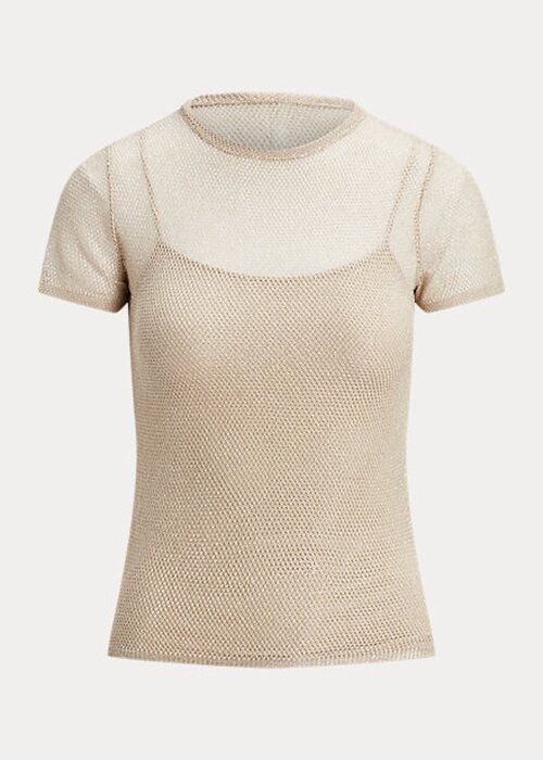 Naisten beige-väriset Ralph Lauren -verkkopaita lyhythihaiset neuleet Naisten beige-väriset Ralph Lauren -verkkopaita lyhythihaiset neuleet