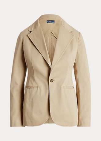 Naisten beige-väriset Ralph Laurenin joustavat Twill-bleiserit Naisten beige-väriset Ralph Laurenin joustavat Twill-bleiserit