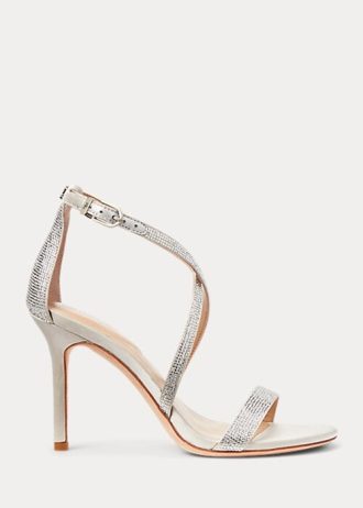 Naisten hopea Ralph Lauren Gabriele Satin & Crystal sandaalit Naisten hopea Ralph Lauren Gabriele Satin & Crystal sandaalit