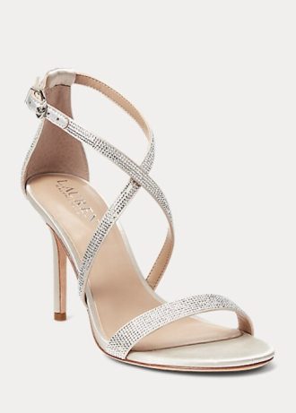 Naisten hopea Ralph Lauren Gabriele Satin & Crystal sandaalit Naisten hopea Ralph Lauren Gabriele Satin & Crystal sandaalit
