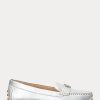 Naisten hopeiset Ralph Lauren Barnsbury Metallic Nappa -nahkaiset kuljettajakengät Naisten hopeiset Ralph Lauren Barnsbury Metallic Nappa -nahkaiset kuljettajakengät