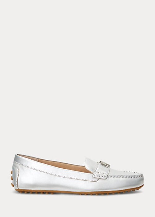 Naisten hopeiset Ralph Lauren Barnsbury Metallic Nappa -nahkaiset kuljettajakengät Naisten hopeiset Ralph Lauren Barnsbury Metallic Nappa -nahkaiset kuljettajakengät