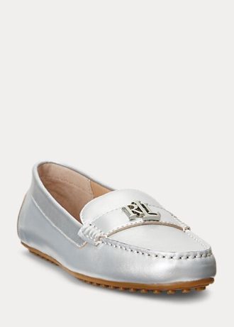 Naisten hopeiset Ralph Lauren Barnsbury Metallic Nappa -nahkaiset kuljettajakengät