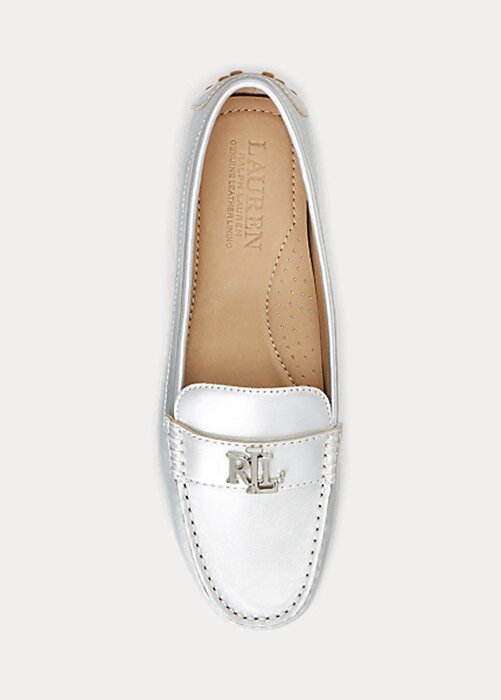 Naisten hopeiset Ralph Lauren Barnsbury Metallic Nappa -nahkaiset kuljettajakengät Naisten hopeiset Ralph Lauren Barnsbury Metallic Nappa -nahkaiset kuljettajakengät