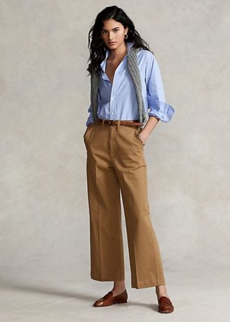 Naisten kakiväriset Ralph Lauren Chino -leveälahkeiset housut Naisten kakiväriset Ralph Lauren Chino -leveälahkeiset housut