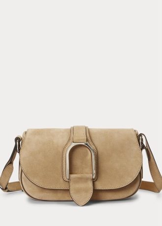 Khaki naisten Ralph Lauren Calf-Mohka Welington Crossbody laukut
