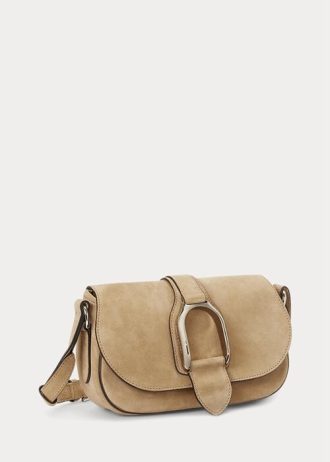 Khaki naisten Ralph Lauren Calf-Mohka Welington Crossbody laukut