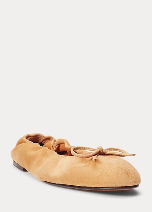 Naisten khakiväriset Ralph Lauren Suede Pony -balettikengät Naisten khakiväriset Ralph Lauren Suede Pony -balettikengät