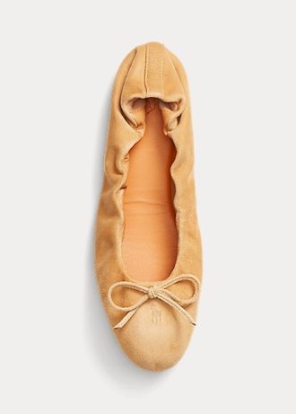 Naisten khakiväriset Ralph Lauren Suede Pony -balettikengät