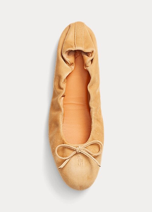 Naisten khakiväriset Ralph Lauren Suede Pony -balettikengät Naisten khakiväriset Ralph Lauren Suede Pony -balettikengät