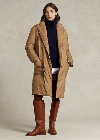 Naisten khakiväriset Ralph Lauren Vettä hylkivät untuvatakit