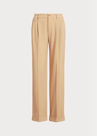 Naisten khakiväriset Ralph Laurenin laskostetut Twill-housut Naisten khakiväriset Ralph Laurenin laskostetut Twill-housut