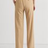 Naisten khakiväriset Ralph Laurenin laskostetut Twill-housut Naisten khakiväriset Ralph Laurenin laskostetut Twill-housut