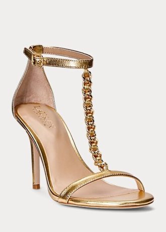 Naisten kultaiset Ralph Lauren Kate -metalliset Nappa-nahkasandaalit Naisten kultaiset Ralph Lauren Kate -metalliset Nappa-nahkasandaalit