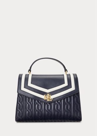 Naisten laivastonhousut Ralph Lauren Nappan nahkaiset keskikokoiset Farrah-laukut