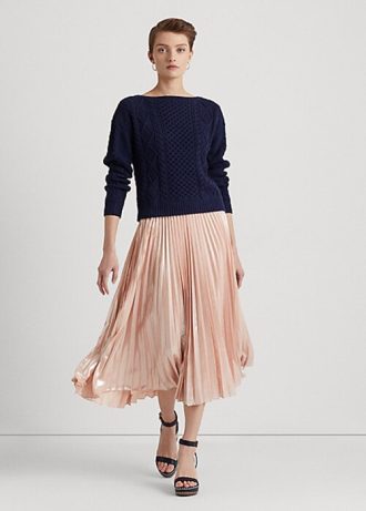 Naisten laivastonruskeat Ralph Lauren Aran -neulotut puuvillaiset neulepuserot Naisten laivastonruskeat Ralph Lauren Aran -neulotut puuvillaiset neulepuserot