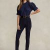 Naisten laivastonruskeat Ralph Lauren lampaannahkaiset mokkanahkaiset leggingsit Naisten laivastonruskeat Ralph Lauren lampaannahkaiset mokkanahkaiset leggingsit