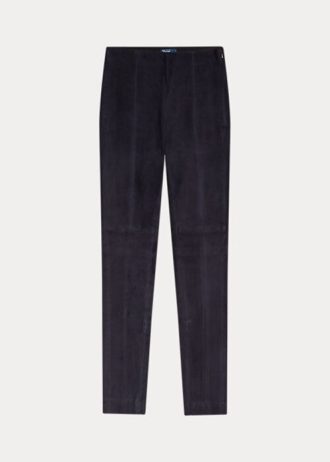 Naisten laivastonruskeat Ralph Lauren lampaannahkaiset mokkanahkaiset leggingsit Naisten laivastonruskeat Ralph Lauren lampaannahkaiset mokkanahkaiset leggingsit