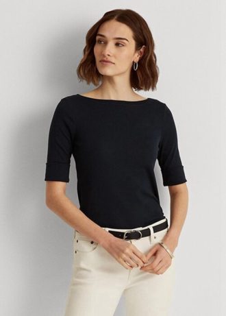 Naisten laivastonruskeat Ralph Lauren -puuvillaneulepuserot Naisten laivastonruskeat Ralph Lauren -puuvillaneulepuserot