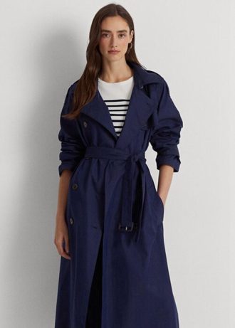 Naisten laivastonruskeat Ralph Lauren -puuvillasekoitetut Twill-takit Naisten laivastonruskeat Ralph Lauren -puuvillasekoitetut Twill-takit