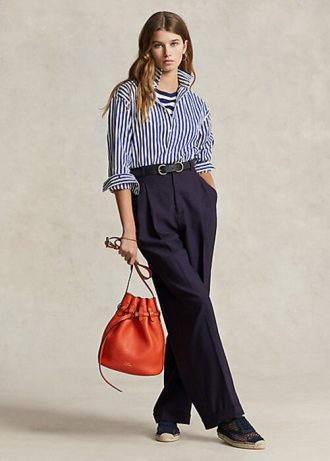 Naisten laivastonruskeat Ralph Lauren suoralahkeiset villasekoitehousut Naisten laivastonruskeat Ralph Lauren suoralahkeiset villasekoitehousut