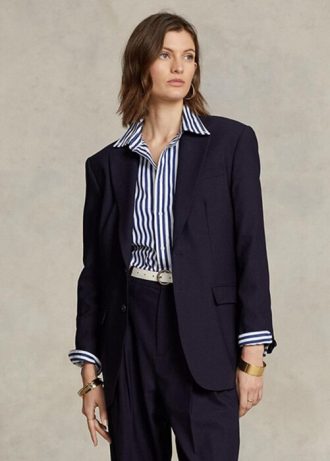 Naisten laivastonruskeat Ralph Lauren -villasekoitusbleiserit Naisten laivastonruskeat Ralph Lauren -villasekoitusbleiserit