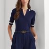 Naisten laivastonsiniset Ralph Lauren silkkisekoiteiset lyhythihaiset villapaidat Naisten laivastonsiniset Ralph Lauren silkkisekoiteiset lyhythihaiset villapaidat