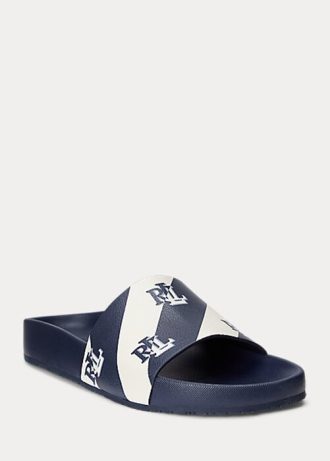 Naisten laivastonväriset Ralph Lauren Audrina -logolliset keinonahkaiset tossut