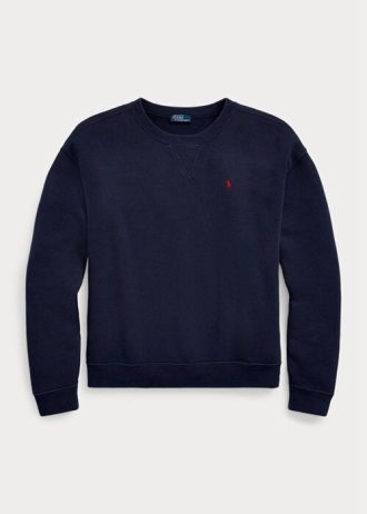 Naisten laivastonväriset Ralph Lauren -fleece-crewneck-neulepuserot Naisten laivastonväriset Ralph Lauren -fleece-crewneck-neulepuserot