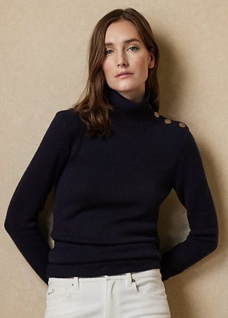 Naisten laivastonväriset Ralph Lauren -nappipuserot, kashmir villapaita Naisten laivastonväriset Ralph Lauren -nappipuserot, kashmir villapaita