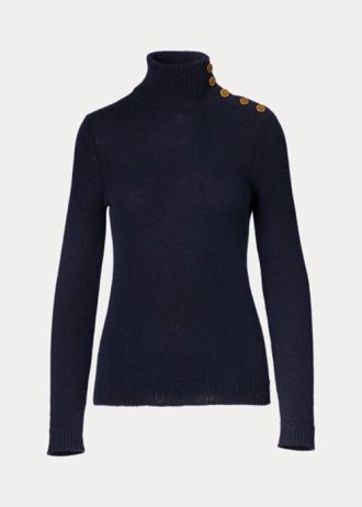 Naisten laivastonväriset Ralph Lauren -nappipuserot, kashmir villapaita Naisten laivastonväriset Ralph Lauren -nappipuserot, kashmir villapaita