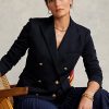 Naisten laivastonväriset Ralph Lauren -neulotut kaksiriviset bleiserit Naisten laivastonväriset Ralph Lauren -neulotut kaksiriviset bleiserit