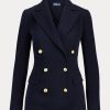 Naisten laivastonväriset Ralph Lauren -neulotut kaksiriviset bleiserit Naisten laivastonväriset Ralph Lauren -neulotut kaksiriviset bleiserit