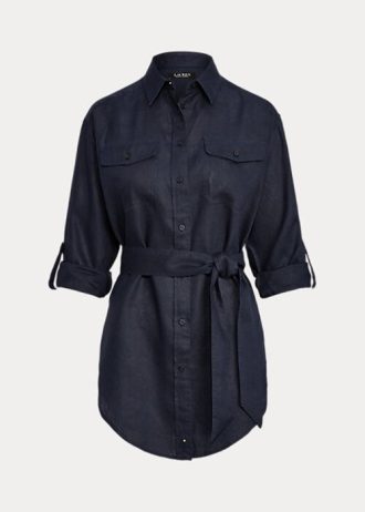 Naisten laivastonväriset Ralph Lauren -pellavaiset paidat Naisten laivastonväriset Ralph Lauren -pellavaiset paidat