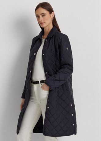 Naisten laivastonväriset Ralph Lauren pitkät tikatut takit Naisten laivastonväriset Ralph Lauren pitkät tikatut takit