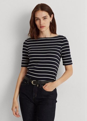 Naisten laivastonväriset Ralph Lauren -raidalliset venepäälliset topit Naisten laivastonväriset Ralph Lauren -raidalliset venepäälliset topit