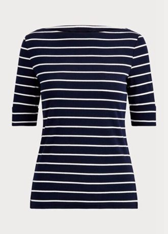 Naisten laivastonväriset Ralph Lauren -raidalliset venepäälliset topit Naisten laivastonväriset Ralph Lauren -raidalliset venepäälliset topit