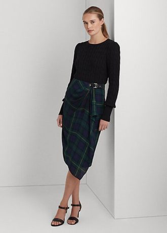 Naisten moniväriset Ralph Lauren Plaid -solki-reunaiset Georgette-hameet