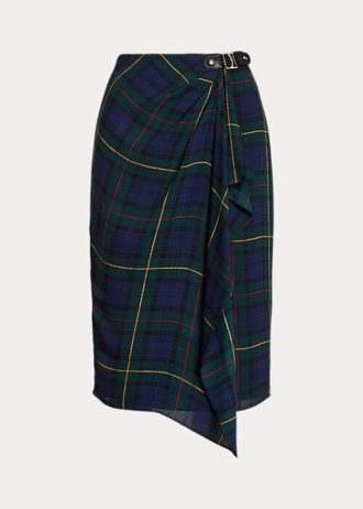Naisten moniväriset Ralph Lauren Plaid -solki-reunaiset Georgette-hameet