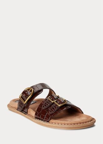 Naisten suklaa Ralph Lauren Ezra krokotiilikuvioidut nahkasandaalit Naisten suklaa Ralph Lauren Ezra krokotiilikuvioidut nahkasandaalit