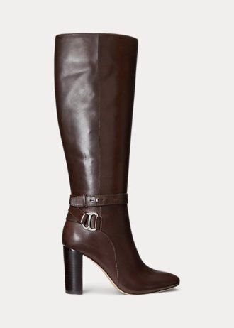 Naisten suklaa Ralph Lauren Makenna kiillotetut nahkaiset ratsastussaappaat Naisten suklaa Ralph Lauren Makenna kiillotetut nahkaiset ratsastussaappaat
