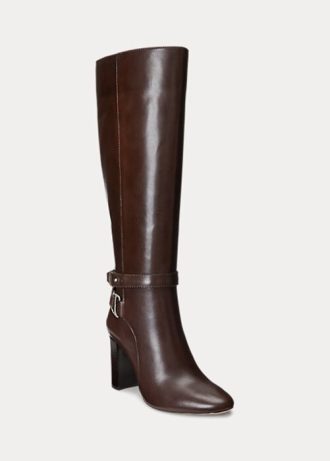 Naisten suklaa Ralph Lauren Makenna kiillotetut nahkaiset ratsastussaappaat Naisten suklaa Ralph Lauren Makenna kiillotetut nahkaiset ratsastussaappaat