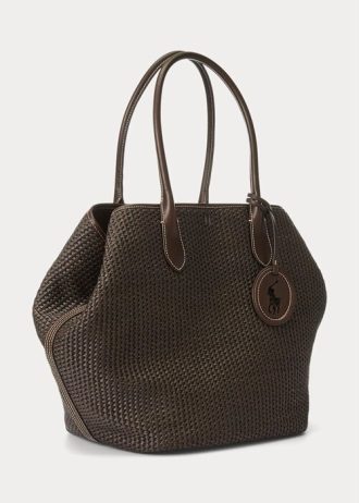 Naisten suklaa Ralph Lauren nahkaverhoilu, olki isot Bellport-kassit