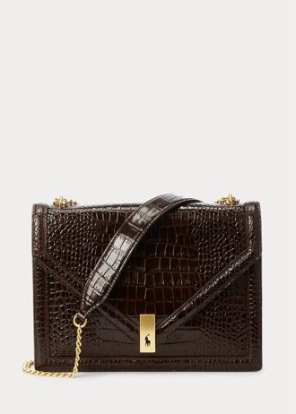 Naisten suklaa Ralph Lauren Polo ID Croc-kuvioitu kirjekuoriketju käsilaukku