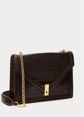 Naisten suklaa Ralph Lauren Polo ID Croc-kuvioitu kirjekuoriketju käsilaukku