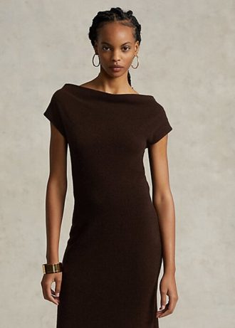 Naisten suklaa Ralph Lauren suorakaulainen kashmirmekko