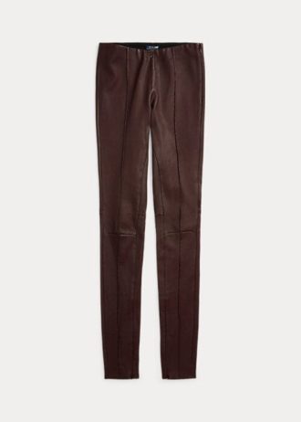 Naisten suklaahousut, Ralph Lauren, joustavat lampaannahkaiset housut Naisten suklaahousut, Ralph Lauren, joustavat lampaannahkaiset housut
