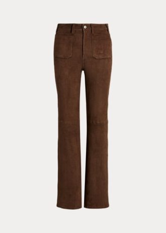Naisten suklaahousut, Ralph Lauren lampaannahkaiset mokkanahkaiset taskuhousut Naisten suklaahousut, Ralph Lauren lampaannahkaiset mokkanahkaiset taskuhousut